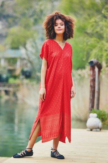 Robe longue rouge bohème fluide 2