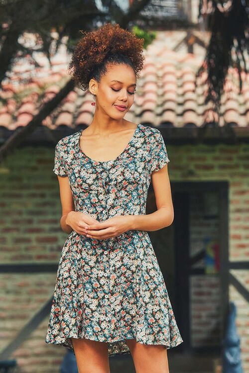 Green Floral Casual Dress