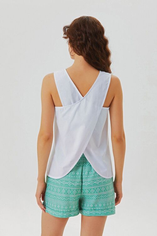 Unique Back Design Sleeveless Top White