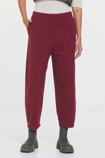 Pantalon Boho Femme Coupe Ample avec Taille Élastique Rouge Foncé 1
