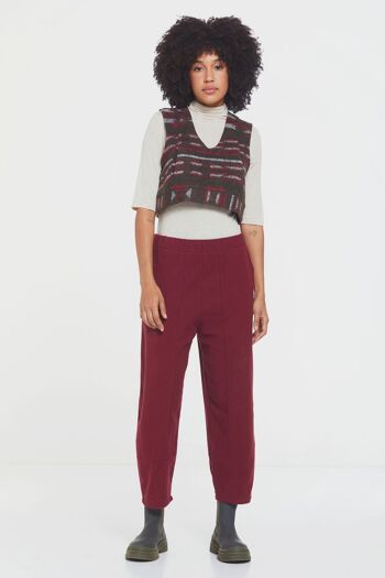 Pantalon Boho Femme Coupe Ample avec Taille Élastique Rouge Foncé 2