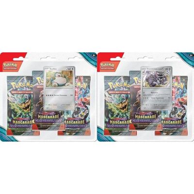 Pack 3 sobres de Pokémon EV06 Mascarada Crepuscular Escarlata y Violeta