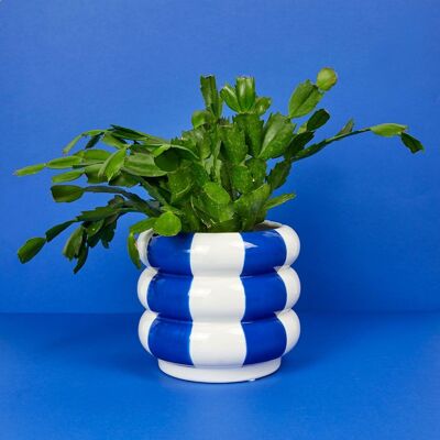 Pot de fleurs, flotteurs, bleu, céramique, 14.5 cms