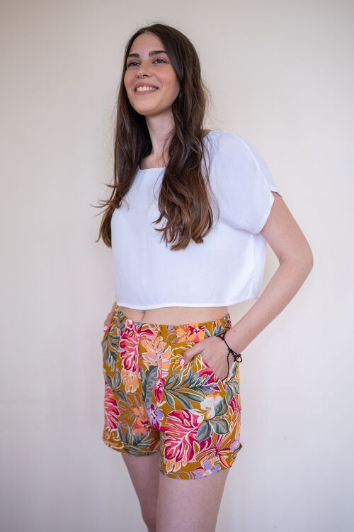 Printed Women's Boho Shorts Mustard