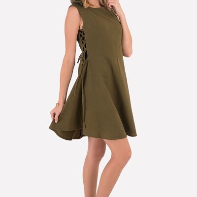 Mini-Bohemian-Kleid mit Kapuze in Khaki