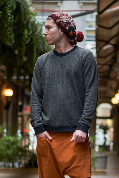 Khaki Boho Round Neck Mens Sweatshirt