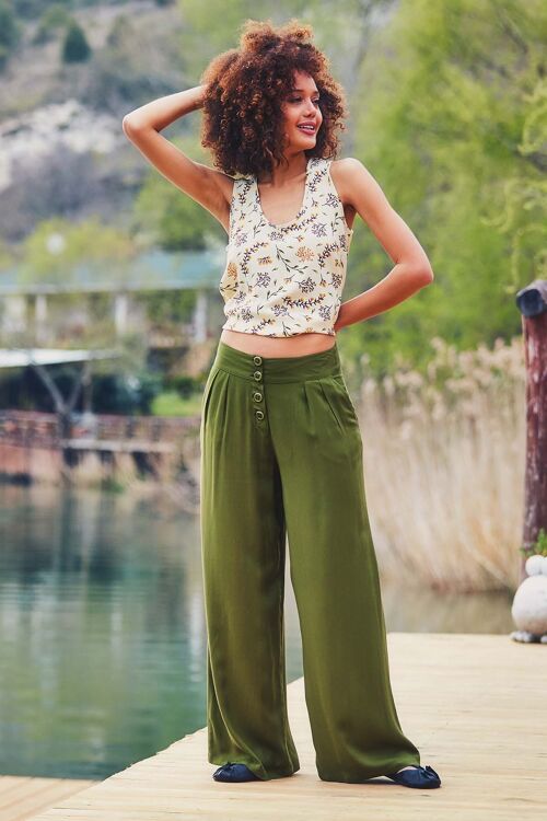 Khaki Loose Fit Boho Pants