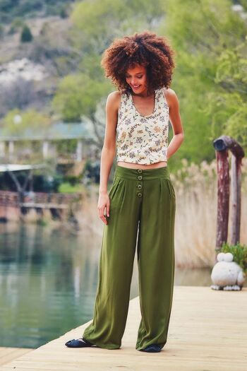 Pantalon Boho Kaki Coupe Ample 3