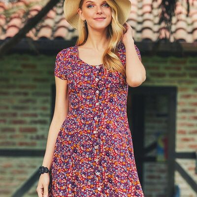 Maroon Floral Casual Dress