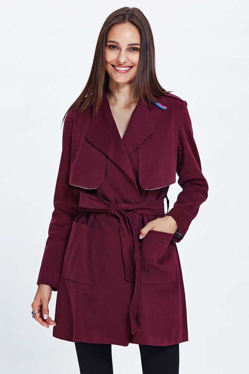 Maroon Turndown Collar Trenchcoat