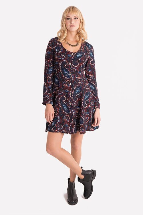 Mini Boho Maroon Paisley Dress