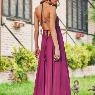 Abito boho maxi fluido viola