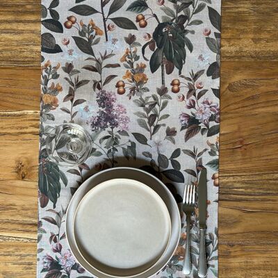 Table Runner, 100% Cotton, Printed | Natural Bouquet