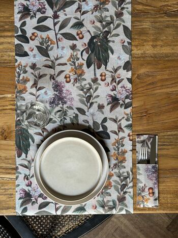 Chemin de table, 100 % coton, imprimé | Bouquet Naturel 9
