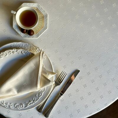 Runde klassische weiße Tischdecke mit Ornament, Baumwoll-Polyester-Mix | Classic Dinner