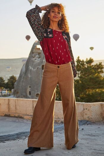 Pantalon Palazzo pour Femme en Marron Clair 3