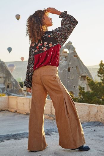 Pantalon Palazzo pour Femme en Marron Clair 4