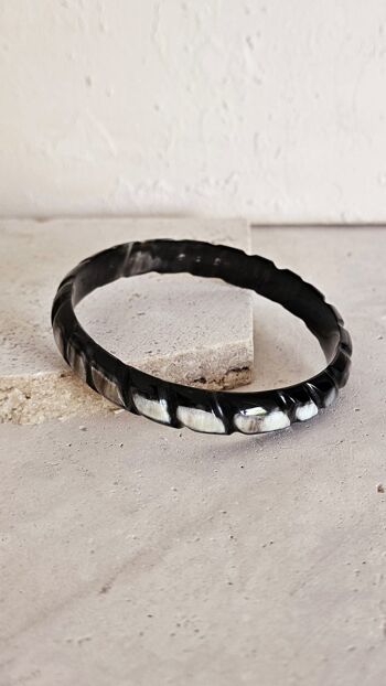 Bracelet Jonc Corne - 1 cm - Carved - Natural Black 3