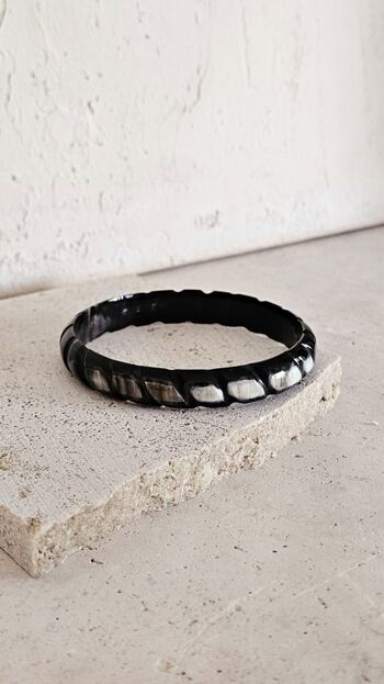Bracelet Jonc Corne - 1 cm - Carved - Natural Black 4