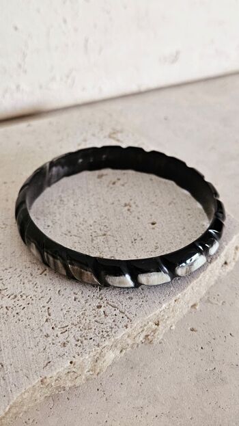Bracelet Jonc Corne - 1 cm - Carved - Natural Black 6