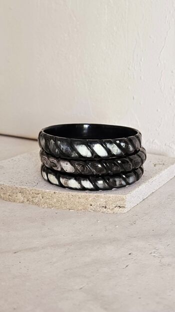 Bracelet Jonc Corne - 1 cm - Carved - Natural Black 7