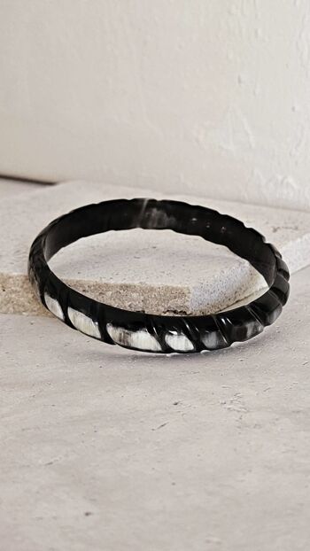 Bracelet Jonc Corne - 1 cm - Carved - Natural Black 8