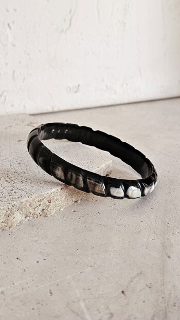 Bracelet Jonc Corne - 1 cm - Carved - Natural Black 9