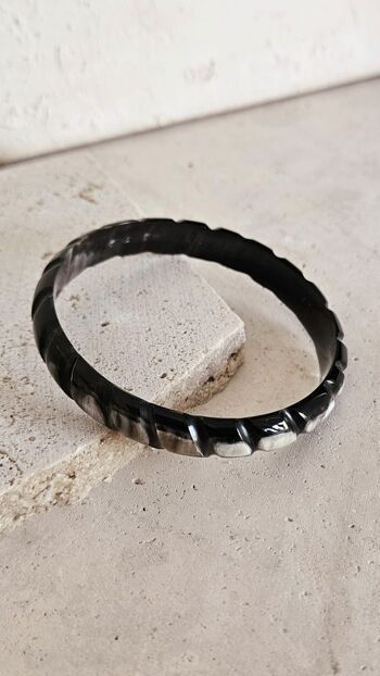 Bracelet Jonc Corne - 1 cm - Carved - Natural Black 10