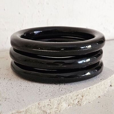 Horn Bangle Bracelet - 1 cm - Round - Natural Black