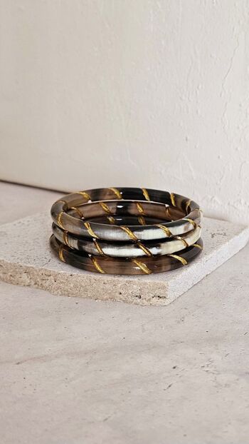 Bracelet Jonc Corne - 7 mm - Twisted Gold - Natural Black 2