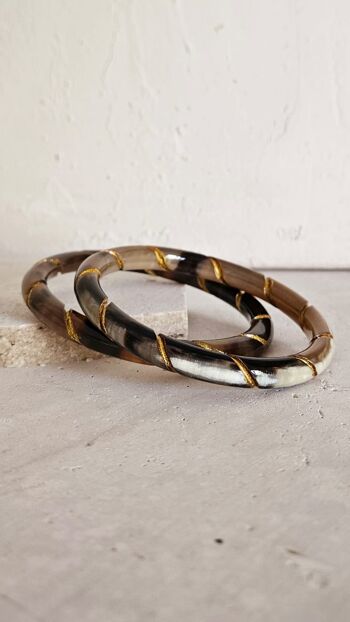 Bracelet Jonc Corne - 7 mm - Twisted Gold - Natural Black 3