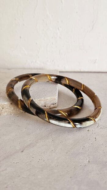 Bracelet Jonc Corne - 7 mm - Twisted Gold - Natural Black 4