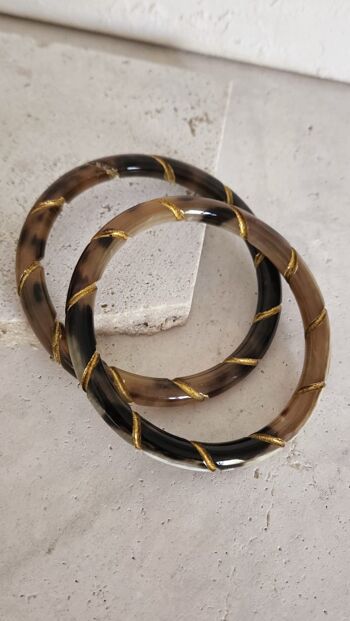 Bracelet Jonc Corne - 7 mm - Twisted Gold - Natural Black 6