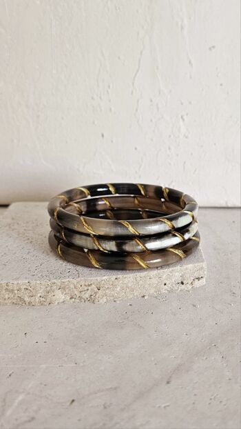Bracelet Jonc Corne - 7 mm - Twisted Gold - Natural Black 7