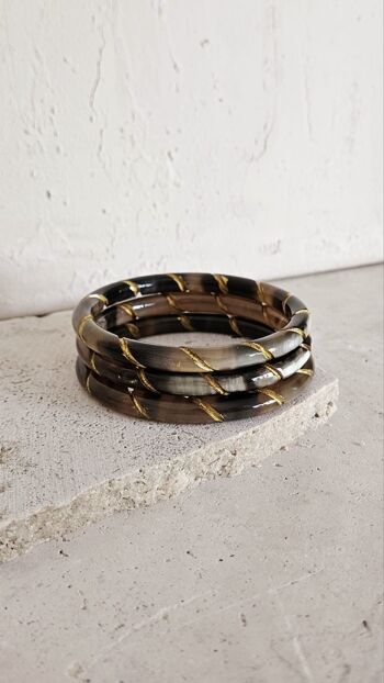 Bracelet Jonc Corne - 7 mm - Twisted Gold - Natural Black 8