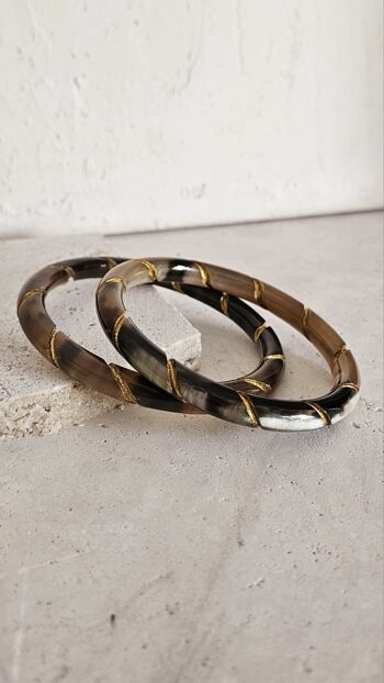 Bracelet Jonc Corne - 7 mm - Twisted Gold - Natural Black 9