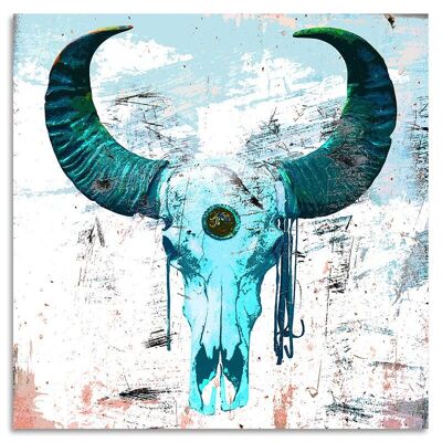 Tableau en verre acrylique - Bulls Skull Blue