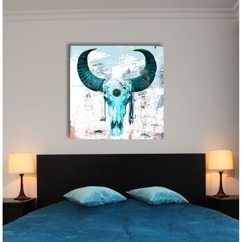 Tableau en verre acrylique - Bulls Skull Blue 2