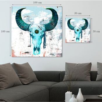 Tableau en verre acrylique - Bulls Skull Blue 3