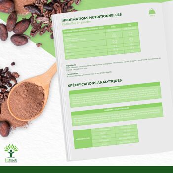 Cacao Bio en Poudre - Boisson Chaude Pâtisserie - Goût Intense - Sans sucre - 100% Fève de Cacao - Conditionné en France - Certifié par Ecocert - 400g 5