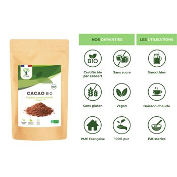 Cacao Bio en Poudre - Boisson Chaude Pâtisserie - Goût Intense - Sans sucre - 100% Fève de Cacao - Conditionné en France - Certifié par Ecocert - 400g 6