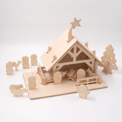 Wooden Nativity Scene for children, with figures, version 2023