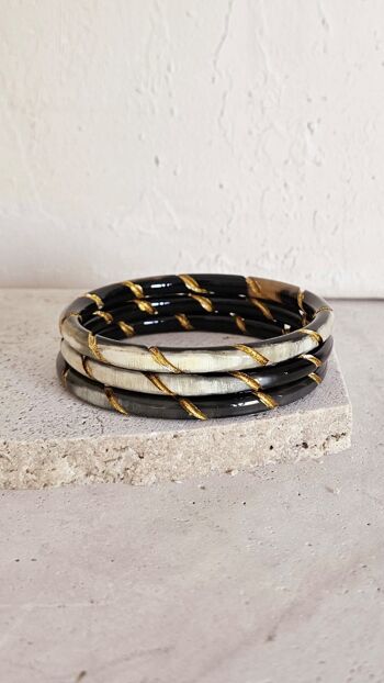 Bracelet Jonc Corne - 5 mm - Twisted Gold - Natural Black 3