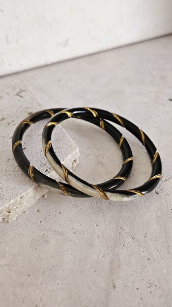 Bracelet Jonc Corne - 5 mm - Twisted Gold - Natural Black 4