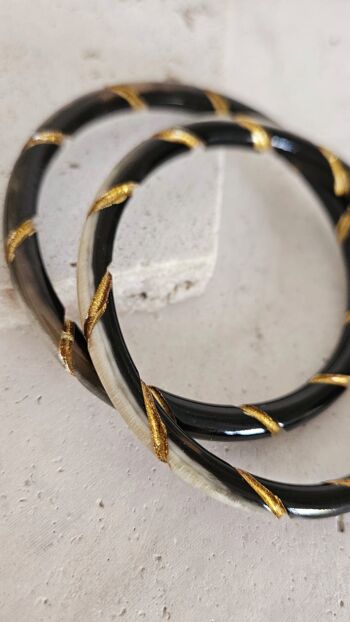 Bracelet Jonc Corne - 5 mm - Twisted Gold - Natural Black 6