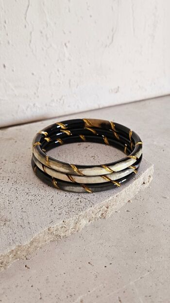 Bracelet Jonc Corne - 5 mm - Twisted Gold - Natural Black 8