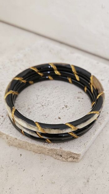 Bracelet Jonc Corne - 5 mm - Twisted Gold - Natural Black 10