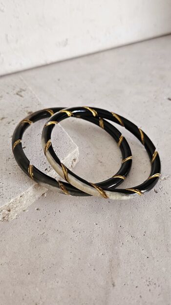 Bracelet Jonc Corne - 5 mm - Twisted Gold - Natural Black 11