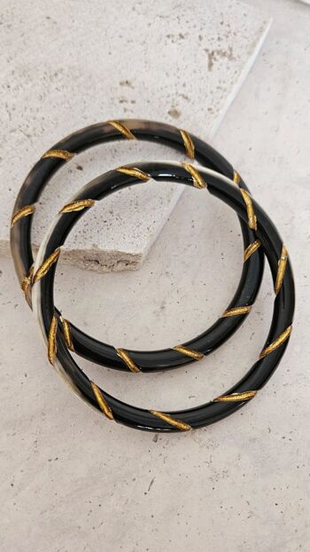 Bracelet Jonc Corne - 5 mm - Twisted Gold - Natural Black 12