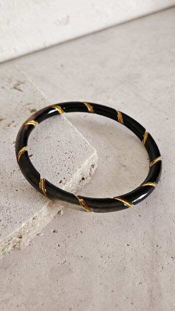 Bracelet Jonc Corne - 5 mm - Twisted Gold - Natural Black 14